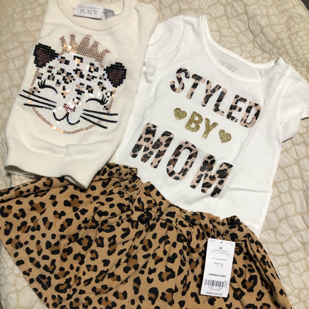 Sweater T-shirt and leopard skirt